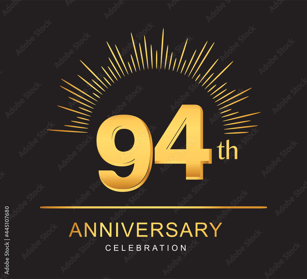 Poster 94th anniversary design with golden color and firework for anniversary celebration