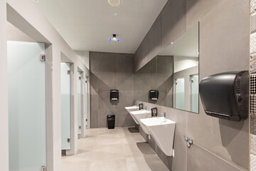 Interior of a clean public toilet - 445107633