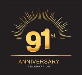 91st anniversary design with golden color and firework for anniversary celebration