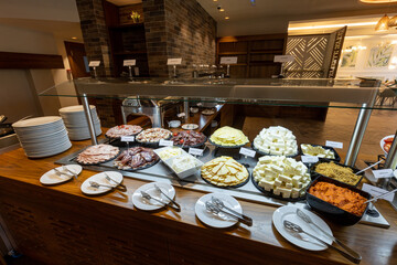 Appetizers on a buffet table in the restaurant