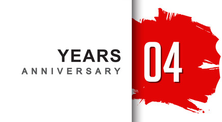 4th years anniversary design with red brush isolated on white background for company celebration event