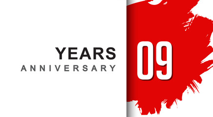 9th years anniversary design with red brush isolated on white background for company celebration event
