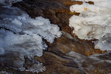 Flowing water under melting ice, concept of global warming