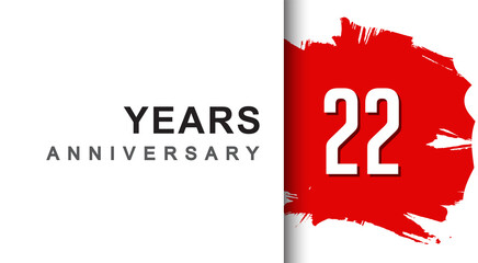 22nd years anniversary design with red brush isolated on white background for company celebration event