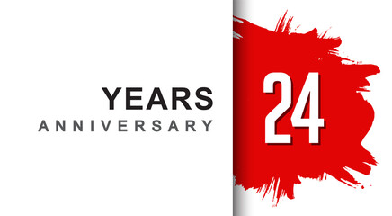 24th years anniversary design with red brush isolated on white background for company celebration event
