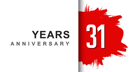 31st years anniversary design with red brush isolated on white background for company celebration event