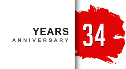 34th years anniversary design with red brush isolated on white background for company celebration event