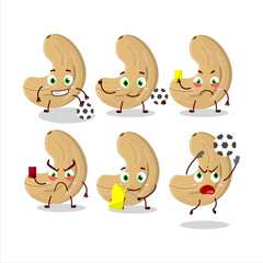 Cashew nuts cartoon character working as a Football referee
