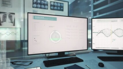 Loading Data In Medical Software At Science Laboratory To Get DNA Helix Visualization. DNA Helix Visualization To Be Analyzed And Examined. DNA Helix Visualization For Genetic Research. - Powered by Adobe