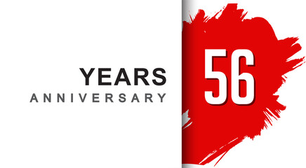 56th years anniversary design with red brush isolated on white background for company celebration event