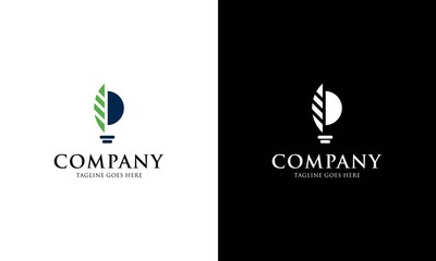 Ecology bulb lamp with leaf logo. green leaf logo vector template.