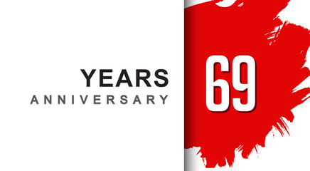 69th years anniversary design with red brush isolated on white background for company celebration event
