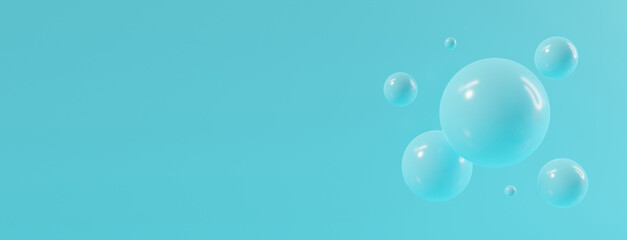 3d blue background abstract with glossy sphere of balls. 3d rendering design.