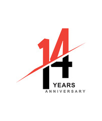 14th anniversary logo red and black swoosh design isolated on white background for anniversary celebration.