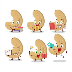A picture of cashew nuts cartoon character concept reading an amusing book
