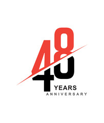 48th anniversary logo red and black swoosh design isolated on white background for anniversary celebration.