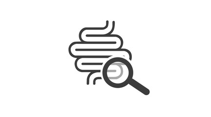 Human colon medical examination vector icon. Human colon medical examination vector icon. Illustration of human digestive system with magnifying glass