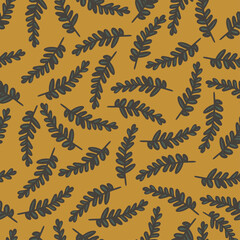 Obraz na płótnie Canvas Vector seamless colorful design pattern botanical cute spring herbs and flowers on yellow background