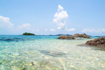 Nature tropical sea. Beautiful beach blue water, Travel tropical island, Blue sky and sea background, clear sea, Thailand