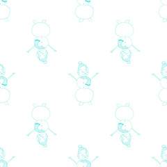 Seamless patter with cute snowmen in striped scarf and cap on white background. Funny cartoon characters for winter design. Vector illustration.