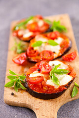 eggplant pizza with tomato sauce,  mozzarella and basil