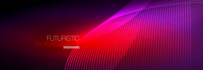Abstract neon glowing light in the dark with waves. Shiny magic energy and motion concept, vector abstract wallpaper background