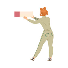 Woman Photographer in Overall Retouching Photograph with Color Swatch Vector Illustration