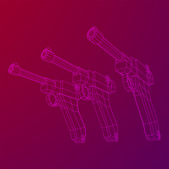 German world war military firearm pistol. Wireframe low poly mesh vector illustration.