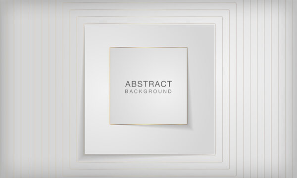 Abstract 3d square papercut layer white background with elegant golden line.