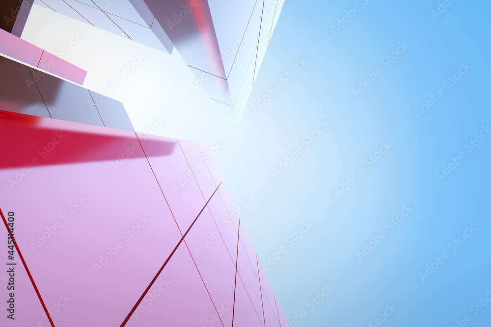 Poster low angle view of futuristic modern architecture, skyscraper of corporate office building, 3d render