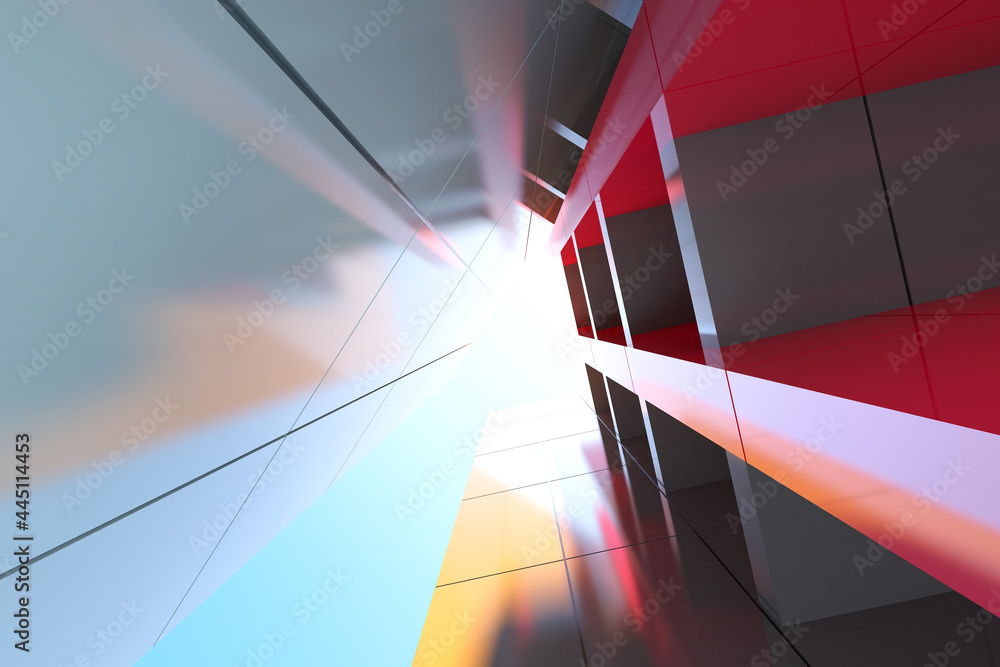 Poster low angle view of futuristic modern architecture, skyscraper of corporate office building, 3d render