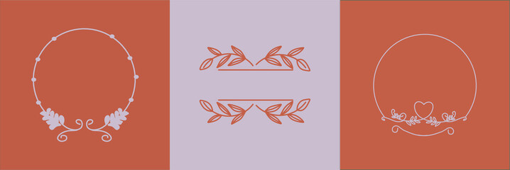 Various hand drawn floral geometric frames set