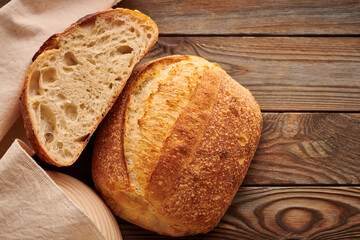 Homemade tartine bread on wooden table