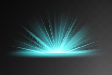 Blue glowing light explodes on a transparent background. Sparkling magical dust particles. Bright Star. Transparent shining sun, bright flash. Vector sparkles. To center a bright flash