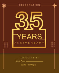 35th years golden anniversary design line style with square golden color for anniversary celebration event.