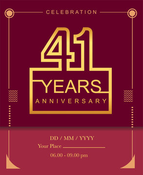 41st years golden anniversary design line style with square golden color for anniversary celebration event.