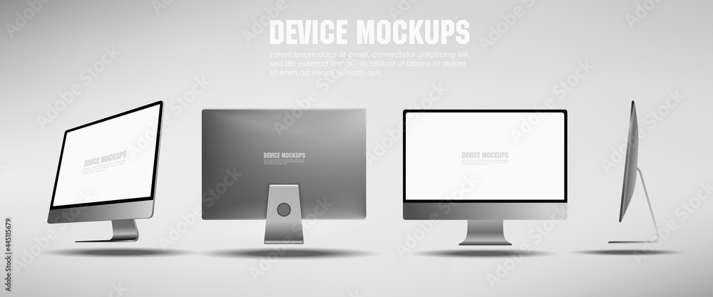 Poster realistic personal computer from different angles. 3d projection pc. presentation of a new generatio