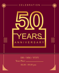 50th years golden anniversary design line style with square golden color for anniversary celebration event.