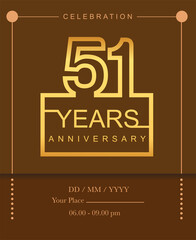 51st years golden anniversary design line style with square golden color for anniversary celebration event.