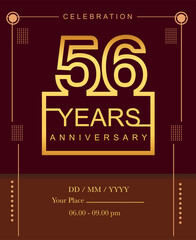 56th years golden anniversary design line style with square golden color for anniversary celebration event.