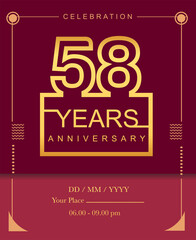 58th years golden anniversary design line style with square golden color for anniversary celebration event.