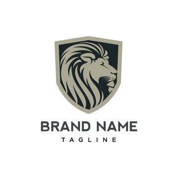 Lion Head And Shield Logo Design Vector Image