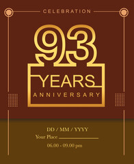 93rd years golden anniversary design line style with square golden color for anniversary celebration event.