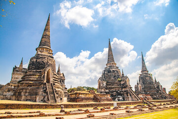 Fototapeta premium Wat Phra Si Sanphet in Phra Nakhon Si Ayutthaya, Historic City of Ayutthaya, empty during covid, Thailand