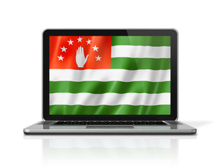 Abkhazian flag on laptop screen isolated on white. 3D illustration