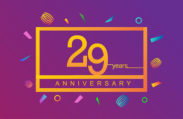 29th years anniversary celebration white square style isolated with colorful confetti background, design for anniversary celebration.