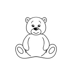 A sketch with a black line, a cartoon bear cub sitting alone on a white background. Label, Brochure, Booklet, Cover, Poster, Banner, Packaging, Printing, Advertising