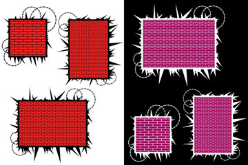 Template, background for an inscription in the form of a brick wall with thorns, barbed wire