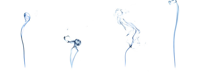 Smoke hot set. Blur steam mist cloud, black natural steam smoke effect group isolated on white background. For overlay in pollution, vapor cigarette, gas, dry ice.