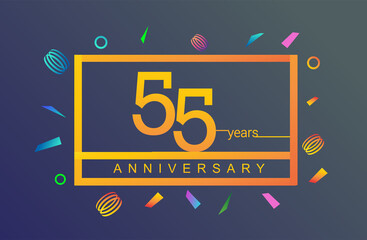 55th years anniversary celebration white square style isolated with colorful confetti background, design for anniversary celebration.